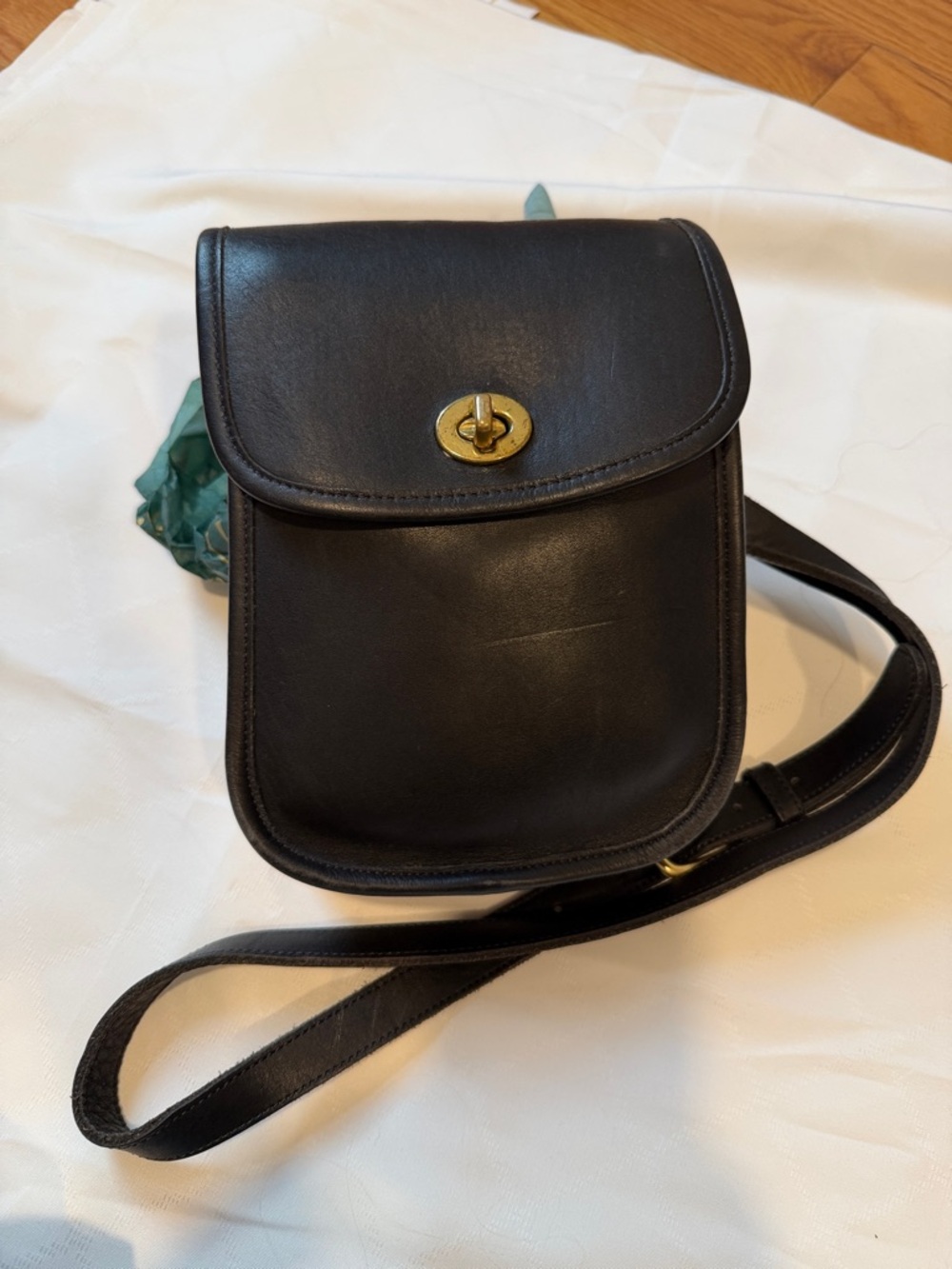 Classic Black Leather Crossbody with Gold Turnlock - Picture 6 of 9